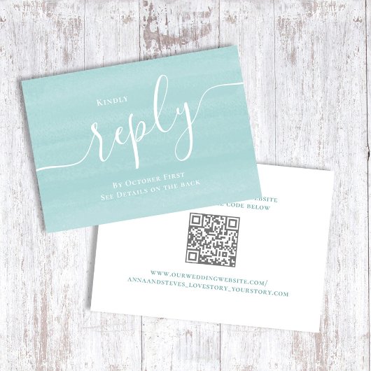 Türkis Blue Script Wedding RSVP Karte