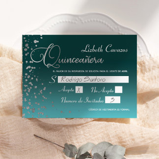 Türkis Blue Silver Confetti Quinceanera UAWG Einladung