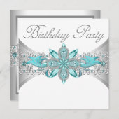 Türkis Blue Silver Geburtstagsparty Einladungen (Vorne/Hinten)