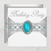 Türkis Blue Silver Geburtstagsparty Einladungen (Vorne/Hinten)