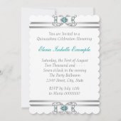Türkis Blue Silver Quinceanera Einladung (Rückseite)