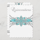 Türkis Blue Silver Quinceanera Einladung (Vorne/Hinten)