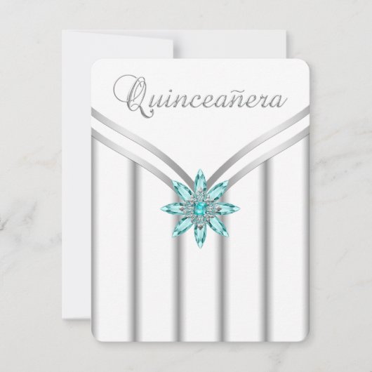 Türkis Blue Silver Quinceanera Einladungen (Vorderseite)