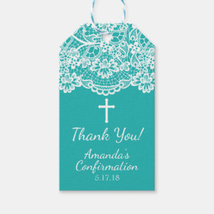 Türkis Blue Vintag Lace Confirmation Tag Geschenkanhänger