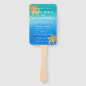 Türkis Blue Watercolor Palm Tree Beach Hochzeit Fächer (Vorderseite)