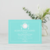 Türkis Blue Wedding Probe Dinner Einladung (Stehend Vorderseite)