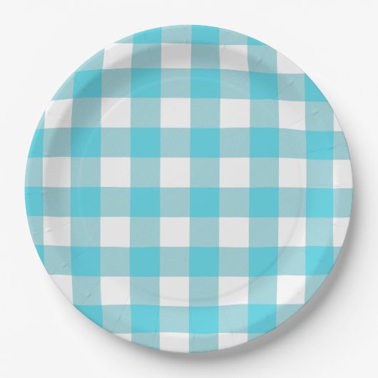Türkis Blue & White Gingham Summer Picnic Pappteller (Vorderseite)