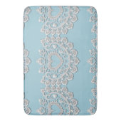 Türkis Blue White Lace Heart Wedding Bridal Badematte (Vorderseite Vertikal)