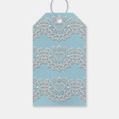 Türkis Blue White Lace Heart Wedding Bridal Geschenkanhänger (Rückseite)