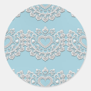 Türkis Blue White Lace Heart Wedding Bridal Runder Aufkleber