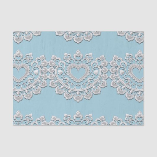 Türkis Blue White Lace Heart Wedding Bridal Seidenpapier (Vorderseite)