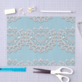 Türkis Blue White Lace Heart Wedding Bridal Seidenpapier (Handwerk)