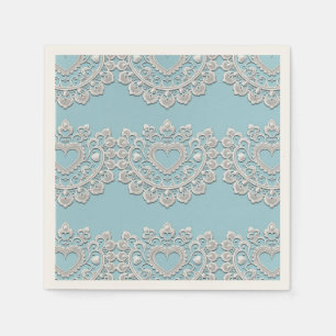 Türkis Blue White Lace Heart Wedding Bridal Serviette