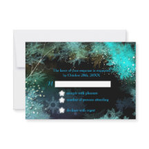 Türkis Blue Winter Forest Wedding RSVP Card