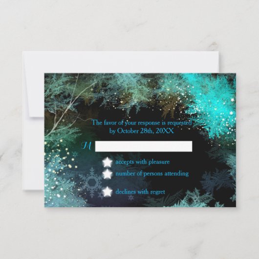 Türkis Blue Winter Forest Wedding RSVP Card (Vorderseite)