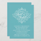 Türkis Blüh 16 . Geburtstag Geburtstagsparty Einladung (Vorne/Hinten)