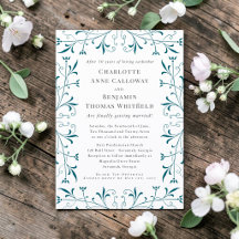 Türkis Blühende Elegante Hochzeitseinladung
