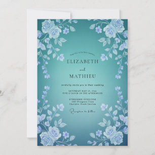 Türkis-blühende Hochzeit im zarten Floral-Stil Einladung