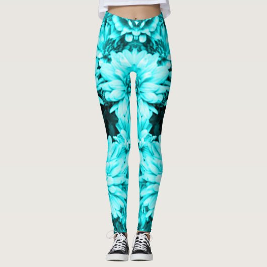 Türkis-Blumen-Leggings Leggings (Vorderseite)