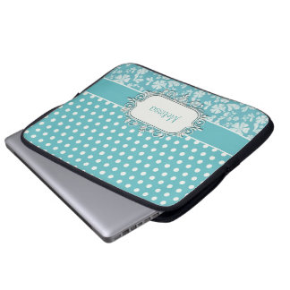 Türkis-Blumen und Polka-Punkte Laptopschutzhülle