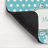 Türkis-Blumen und Polka-Punkte Mousepad (Ecke)