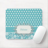 Türkis-Blumen und Polka-Punkte Mousepad (Mit Mouse)