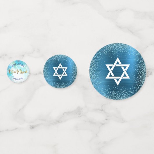 Türkis B'nai Mitzvah Gold Script Wasserfarbe Konfetti (Rückseiten)