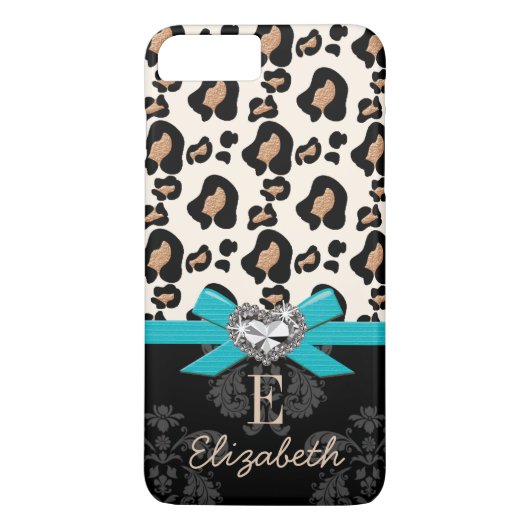 Türkis-Bogen-Herz-geformter Imitat Bling Leopard Case-Mate iPhone Hülle (Rückseite)