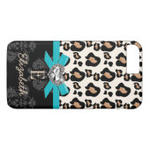 Türkis-Bogen-Herz-geformter Imitat Bling Leopard Case-Mate iPhone Hülle (Rückseite (Horizontal))
