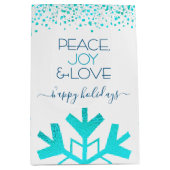 Türkis Bold Snowflake Peace Joy Liebe Typografie Mittlere Geschenktüte (Vorderseite)