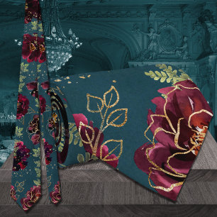 Türkis Bordeaux Juwel Ton Gold Hochzeit Krawatte