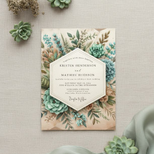 Türkis Botanische Romantische Hochzeit Einladung