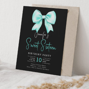 Türkis Bow Coquette Script Sweet 16 Black Einladung