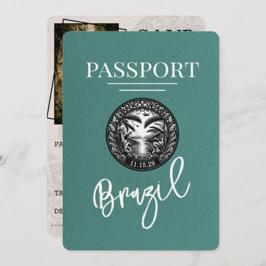 Türkis-Brasilien-Pass Save the Date (Vorne/Hinten)