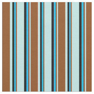Türkis, Braun, Deep Sky Blue und Black Lines Stoff