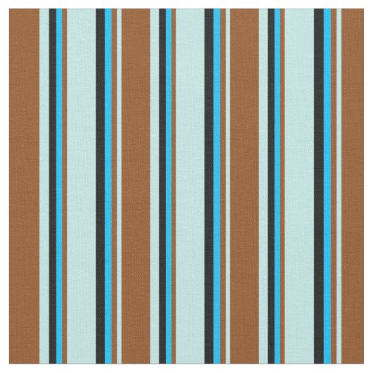 Türkis, Braun, Deep Sky Blue und Black Lines Stoff (Nahaufnahme)