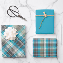 Türkis, Braun und Creme Kariert Geschenkpapier Set