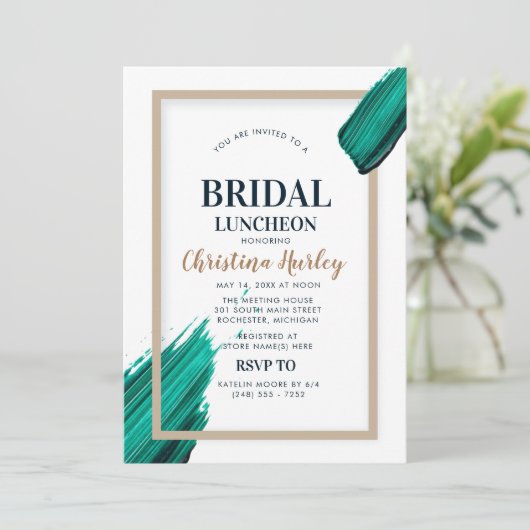Türkis Bridal Luncheon Acryl-modern Einladung (Stehend Vorderseite)