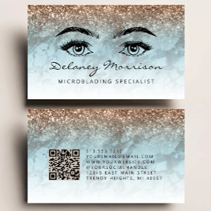 Türkis Bronze Marmor Augen QR-Code Microblading Visitenkarte