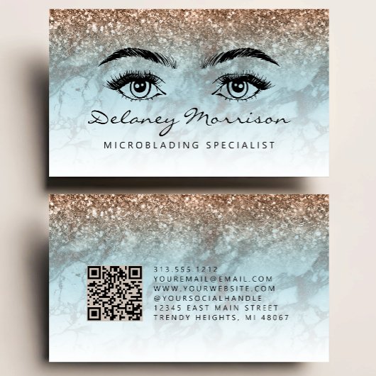 Türkis Bronze Marmor Augen QR-Code Microblading Visitenkarte