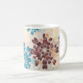 Türkis Brown u. Creme-Blumen Retro Kaffeetasse (VorderseiteRechts)