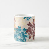 Türkis Brown u. Creme-Blumen Retro Kaffeetasse (Mittel)