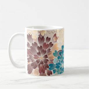 Türkis Brown u. Creme-Blumen Retro Kaffeetasse