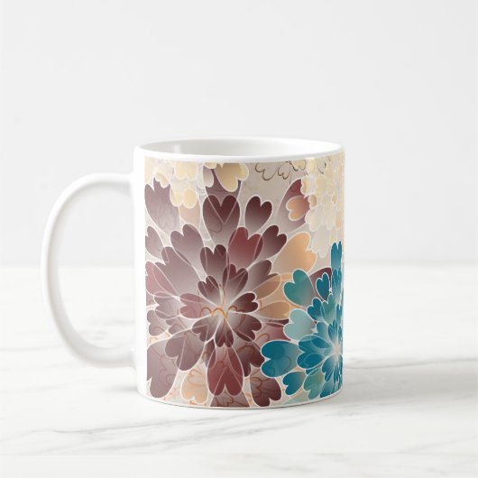 Türkis Brown u. Creme-Blumen Retro Kaffeetasse (Links)