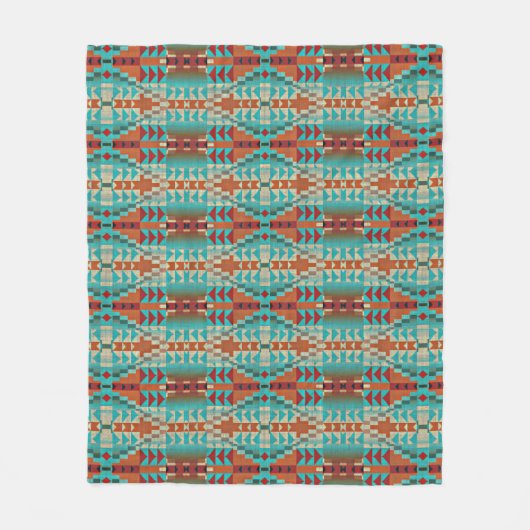Türkis Burnt Orange Brown Mosaik Art Pattern Fleecedecke (Vorderseite)
