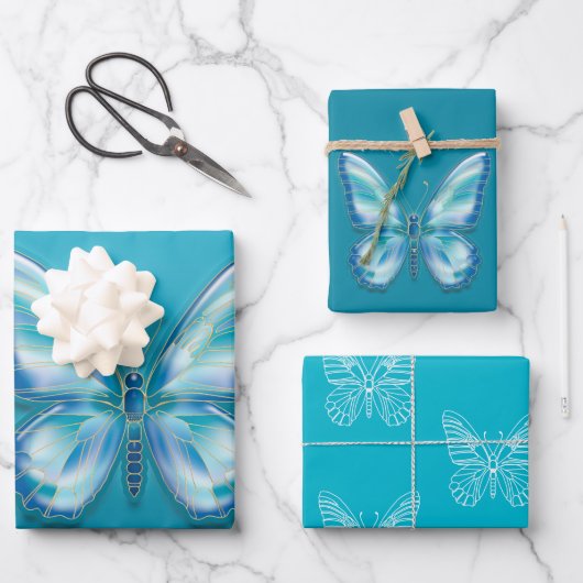 Türkis Butterfly Geschenkpapier Set (Vorderseite)