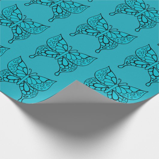 Türkis Butterfly Wrapping Paper Geschenkpapier (Ecke)