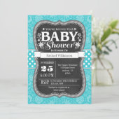 Türkis Chalkboard Floral Baby Dusche einladen Einladung (Stehend Vorderseite)