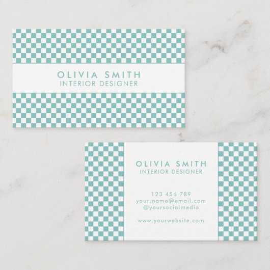 Türkis Checked Modern Visitenkarte (Vorne/Hinten)
