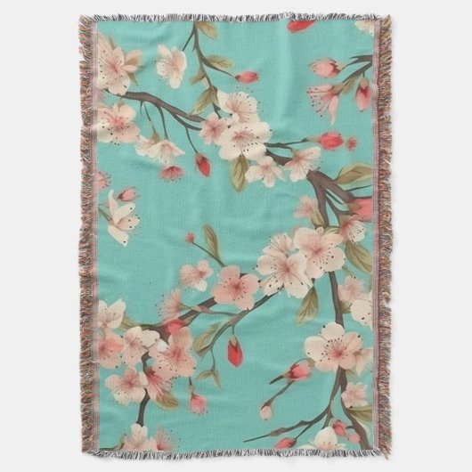 Türkis Cherry Blossom Throw Blanket Decke (Vorderseite Vertikal)